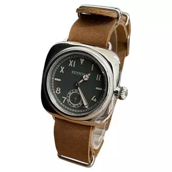 [MRMW] Часы милитари с циферблатом Califonia, дымчато-черные Часы с циферблатом California, дымчато-черные, коричневый ремешок из натуральной кожи Crazy Horse