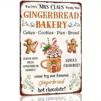 Mrs. Claus Gingerbread Bakery Metal Sign Christmas Themed Retro Poster Kitchen Cafe Bar Home Farmhouse Xmas Wall Decor чёрный