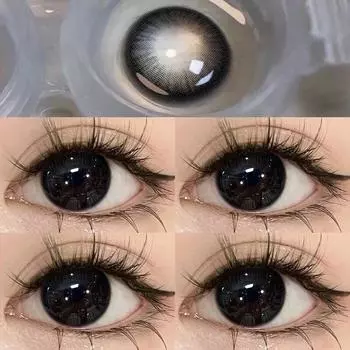 Mrs.H 2 шт., черные, коричневые, черные натуральные линзы (0,00) Цветные контактные линзы Natural Big Eye, ежегодное использование Power-0 белый