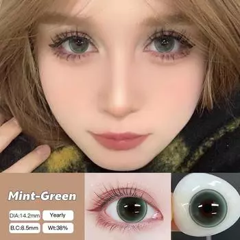 Mrs.H Новые контактные линзы Power Natural Big Eyes, цветные зеленые, коричневые, мягкие, на 6 месяцев, линзы 14,2 мм Mint-Brown