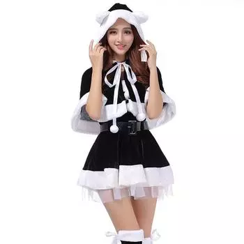 Mrs Women Deluxe Santa Claus Christmas Fancy Dress Costume Xmas Party Outfit Black