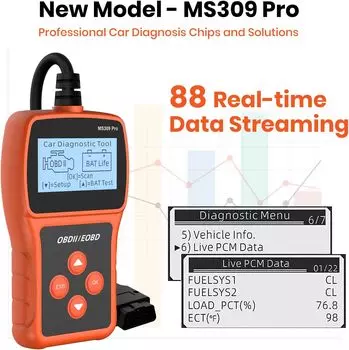 MS309 Pro Auto OBD2 сканер, оперативные данные и тестер аккумулятора OBDII считыватель кодов неисправностей двигателя Автомобильный диагностический сканирующий инструмент OBD2 Connect