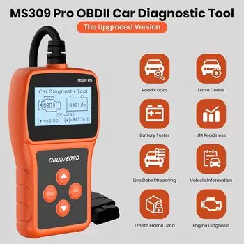 MS309 Pro OBD2 Scanner with Check Engine Code Reader Battery Tester Clear Fault Codes OBDII Scanner Diagnostic Tool for Car