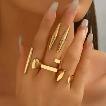 Ms. Feng s new ring set, geometric smooth design, open ring, versatile and high-end jewelry.