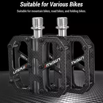 MTB Flat Pedals Road Bike Pedals Lightweight Carbon Fiber Ti Axle Folding Bike Pedals Anti-Slip Corrosion Resistant Easy Install чёрный