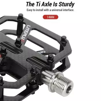 MTB Flat Pedals Road Bike Pedals Lightweight Carbon Fiber Ti Axle Folding Bike Pedals Anti-Slip Corrosion Resistant Easy Install чёрный