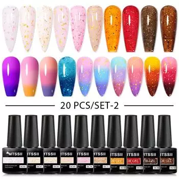 MTSSII, 20 цветов, набор блестящих гель-лаков для ногтей, полуперманентный гибридный гель-лак, набор руберовых базовых гелей, отмачиваемый УФ-светодиодный набор гелей для ногтей 20PCS/SET-1