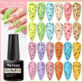 Mtssii 6 мл золотой блестящий гель для ногтей с эффектом яичной скорлупы, эффект перепелиного яйца, прозрачный верхний слой, полуперманентный, замачиваемый, УФ-гель белый