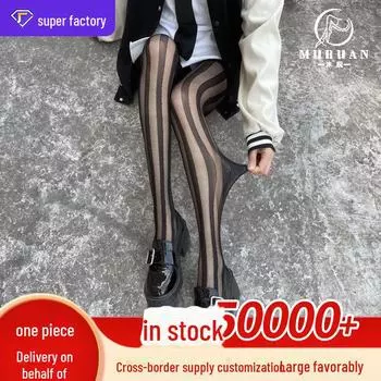 Mu Ruan женские сексуальные полосатые шелковые танцевальные носки, черные утягивающие колготки, антизацепляющиеся носки, черные носки с подкладкой чёрный