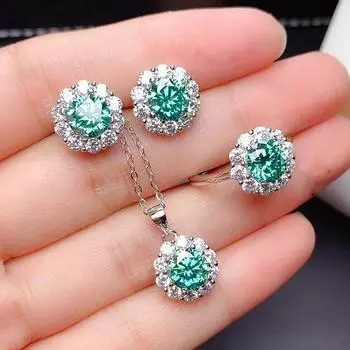 Муассанит Бриллианты Драгоценные камни PTt950 Белое золото Цвет Ювелирные наборы для женщин Серьги Кольца Подвески Ожерелья Аксессуары для вечеринок resizable&45cm