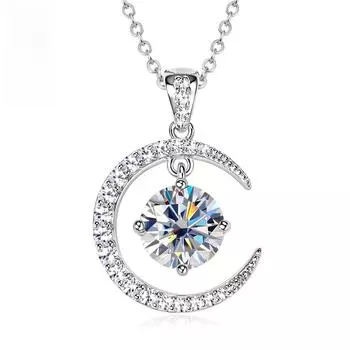 Муассанит основной камень, Стерлинговое серебро Женская подвеска-ожерелье, Элемент Луна Солнце Круглая подвеска с муассанитом Модные праздничные украшения Юбилейный подарок серебряный