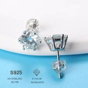 Муассанитовые серьги с шестью когтями, серьги-гвоздики со снежинками, свадебные элегантные украшения, 2 шт., стерлинговое серебро S925, подарок для дома 0.5ct