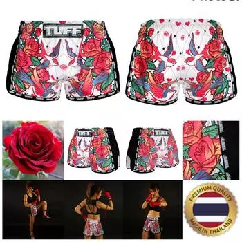 Muay Thai Tuff MMA Kickboxing Boxing White Bird Red Rose Shorts Retro Vintage Pants Print 3D Microfiber Elastic Fight Martial Art Training Fitness Gym