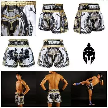 Muay Thai Tuff MMA Kickboxing Boxing White Gold Gladiator Shorts Retro Vintage Pants Print 3D Elastic Fight Martial Art Training Fitness Gym