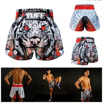 Muay Thai Tuff MMA Kickboxing Boxing White Tiger Shorts Retro Vintage Pants Print 3D Microfiber Elastic Fight Martial Art Training Fitness Gym Workout