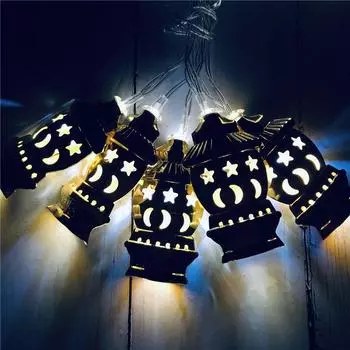 Mubarak Ramadan Eid Lantern Led Fairy String Light Moon Star Islam Muslim Decor White,1.65m-10LEDS