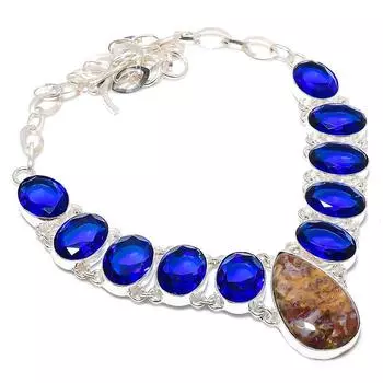 Mud Crack Fossil, Blue Topaz 925 Sterling Silver Jewelry Necklace 18 D0e15 коричневый