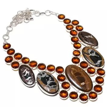 Mud Crack Fossil, Citrine handmade 925 Sterling Silver Jewelry Necklace 18 u3D23