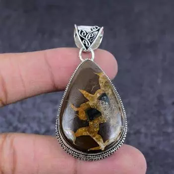 Mud Crack Fossil Gemstone Handmade 925 Sterling Silver Gift Pendant 2.36 m0T63