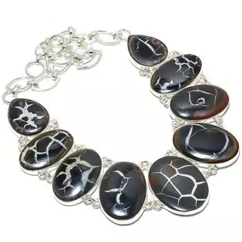 Mud Crack Fossil Gemstone Handmade Ethnic 925 Silver Necklace 18 JCN367-20