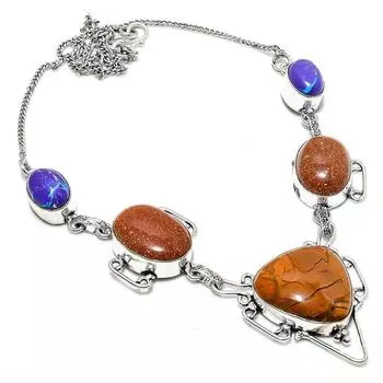 Mud Crack Fossil, Red Sunstone 925 Sterling Silver Jewelry Necklace 18 E6l10 коричневый