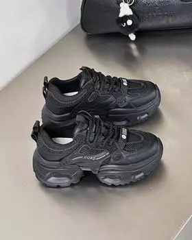 Muffin platform leather dad shoes women s autumn new small light casual versatile sports shoes 35 чёрный