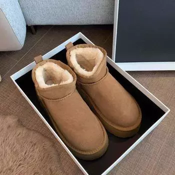 Muffin platform snow boots women s winter 2024 new matte short tube heightening cotton shoes warm velvet bread shoes 35