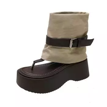 Muffin shoes high-top cover toe sandals women s summer new thick-soled high-heeled small height-increasing cool boots 35