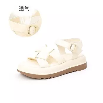 Muffin sole sandals women s 2025 summer new flat-bottomed woven sports sandals women s casual small fragrant style buckle sandals 35