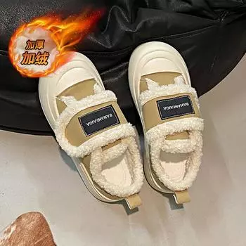 Muffin sole Velcro cotton shoes women s winter new velvet thickened bread shoes fashionable thick-soled warm board shoes 35
