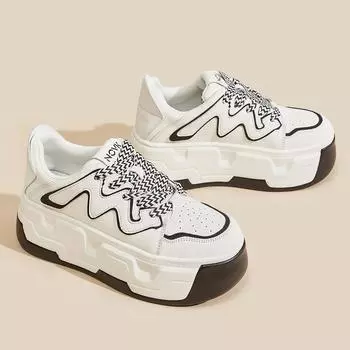 Muffin sole женские новые женские повседневные туфли на платформе кожаные женские туфли универсальные внутренние увеличивающие рост туфли белые туфли женские 34 белый