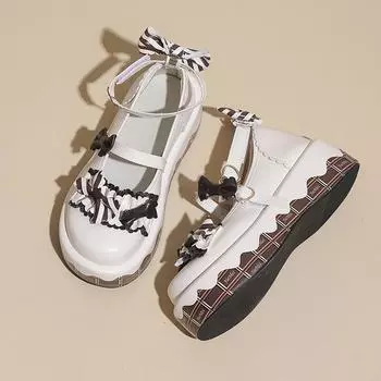 Muffin thick sole cute sweet Lolita round head Mary Jane shoes women s versatile Lolita bow small leather shoes 35