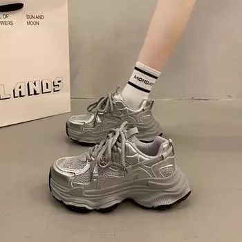 Muffin thick-soled dad shoes for women s summer small people increase in height, new mesh breathable casual sports shoes 35