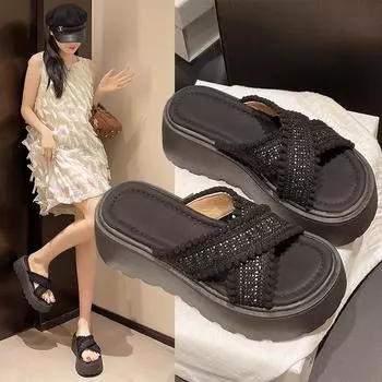 Muffin thick-soled heightened cross-strapped cool slippers women s summer wear 2025 spring new bohemian beach sandals 35