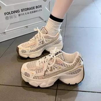 Muffin thick-soled heightening dad shoes women s 2024 summer new mesh casual thin breathable sports single shoes women s 35 синий