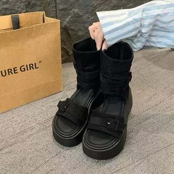 Muffin thick-soled heightening set of toe sandals women s 2025 new summer boots western cowboy stacking boots pinch foot short boots 35