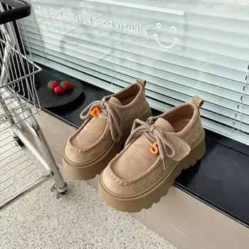 Muffin thick-soled lace-up women s new spring and autumn retro versatile small man height-increasing cotton shoes 35