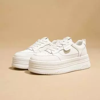 Muffin thick-soled little white shoes women s 2025 new small man height increase and thin round head lace-up casual sports board shoes 35