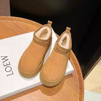 Muffin thick-soled mini snow boots cotton shoes women s 2024 winter new velvet warm non-slip waterproof short cotton boots 35 малиновый