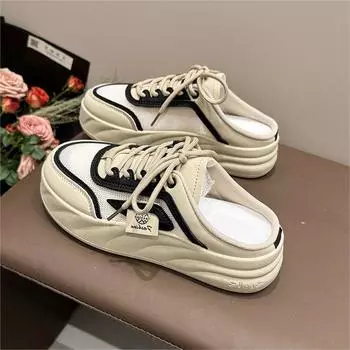 Muffin thick-soled one-pedal cool slippers 2024 summer new mesh breathable bag head one-word slippers women wear 35 белый