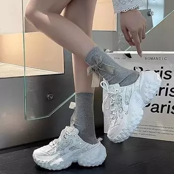 Muffin versatile durian sole sneakers women s spring 2024 new thick-soled small man sequins comfortable little white shoes 35 серебряный