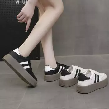 Muffin versatile platform white shoes women s Forrest Gump training shoes spring and autumn 2024 new casual board shoes lace-up single shoes 35 чёрный