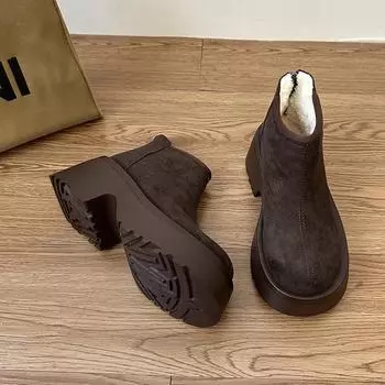 Зимние бархатные сапоги Muffin 2024, теплые, с застежкой-молнией сзади, с круглым носком, утолщенные, короткие, женские, ретро, на платформе, хлопковые туфли 35