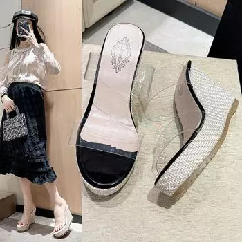 Muffin women s shoes platform transparent fish mouth sandals wedge heel fashion slippers women s fashion fashion 35 белый