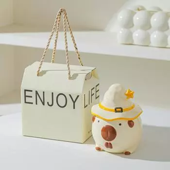 Mug Kapibala Gives Girls Cute Water Cup with Lid Ceramic Cup Birthday Gift High-looking Creative Cup 301-400ml