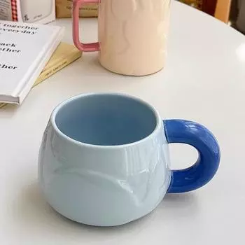 Mug Personal Office Tea Making Home Gifts Ceramic Water Cup Korean Cute Creative Color Blocked Fat Mug Drinkware 401-500ml
