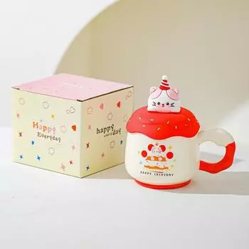 Mug with Lid Cute Bestie Birthday Gift for Girls Coffee Ceramic Water Cup for Home Use High Value Office 301-400ml