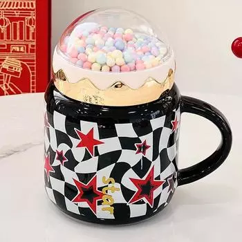 Mug with Lid Souvenir Ins Ceramic Cup Cute High Value Water Cup for Students Large Capacity Cup for Girls 400ML