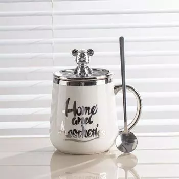 Mug with Lid Spoon Ceramic Cup for Women and Men for Home Use Good Looking Office Breakfast Coffee Couple Water Cup Couple 301-400ml