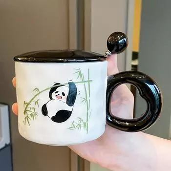 Mug with Lid Spoon New Style Women s Panda Cup Souvenir Ceramic Water Cup Coffee Cup 301-400ml